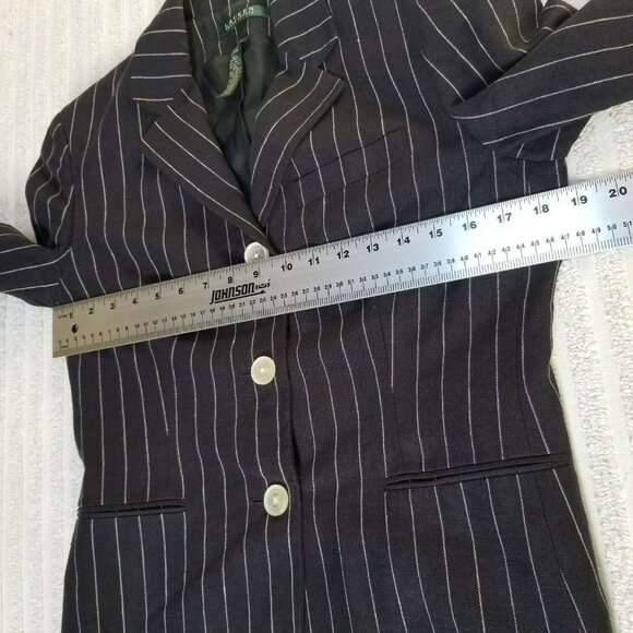 Lauren Ralph Lauren Women Size 6 Striped Three Button Career Blazer Jacket Black - Picture 3 of 5